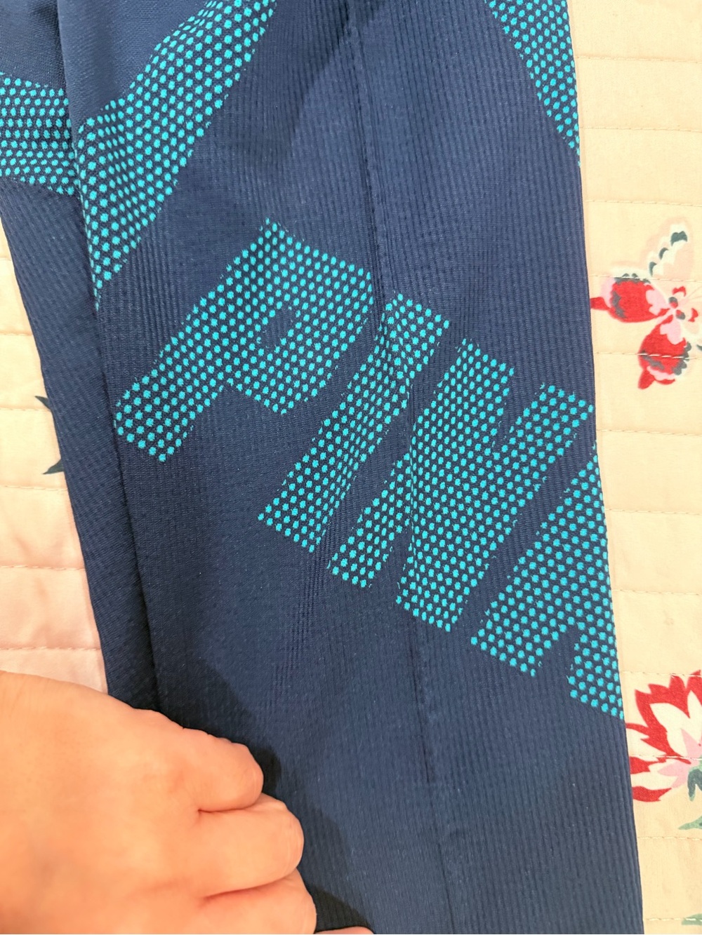 PINK Victoria's Secret Navy Blue Leggings with Teal Accents - Picture 3 of 4